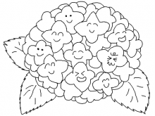 アジサイの花のイラスト。一つ一つの花弁が様々な表情をしている、とても賑やかな雰囲気。